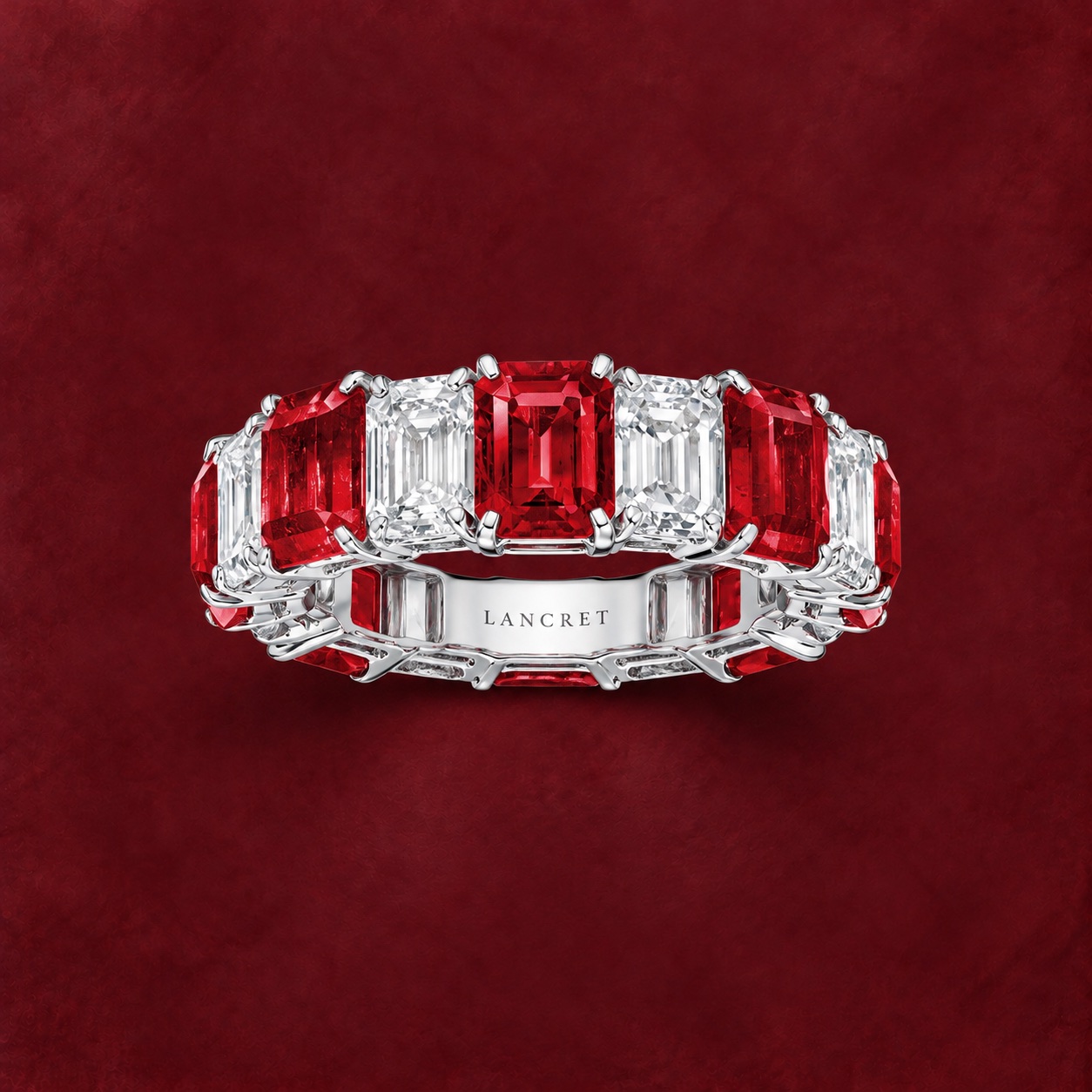 Step-Cut Ruby and Diamond Band — Jewellery detail