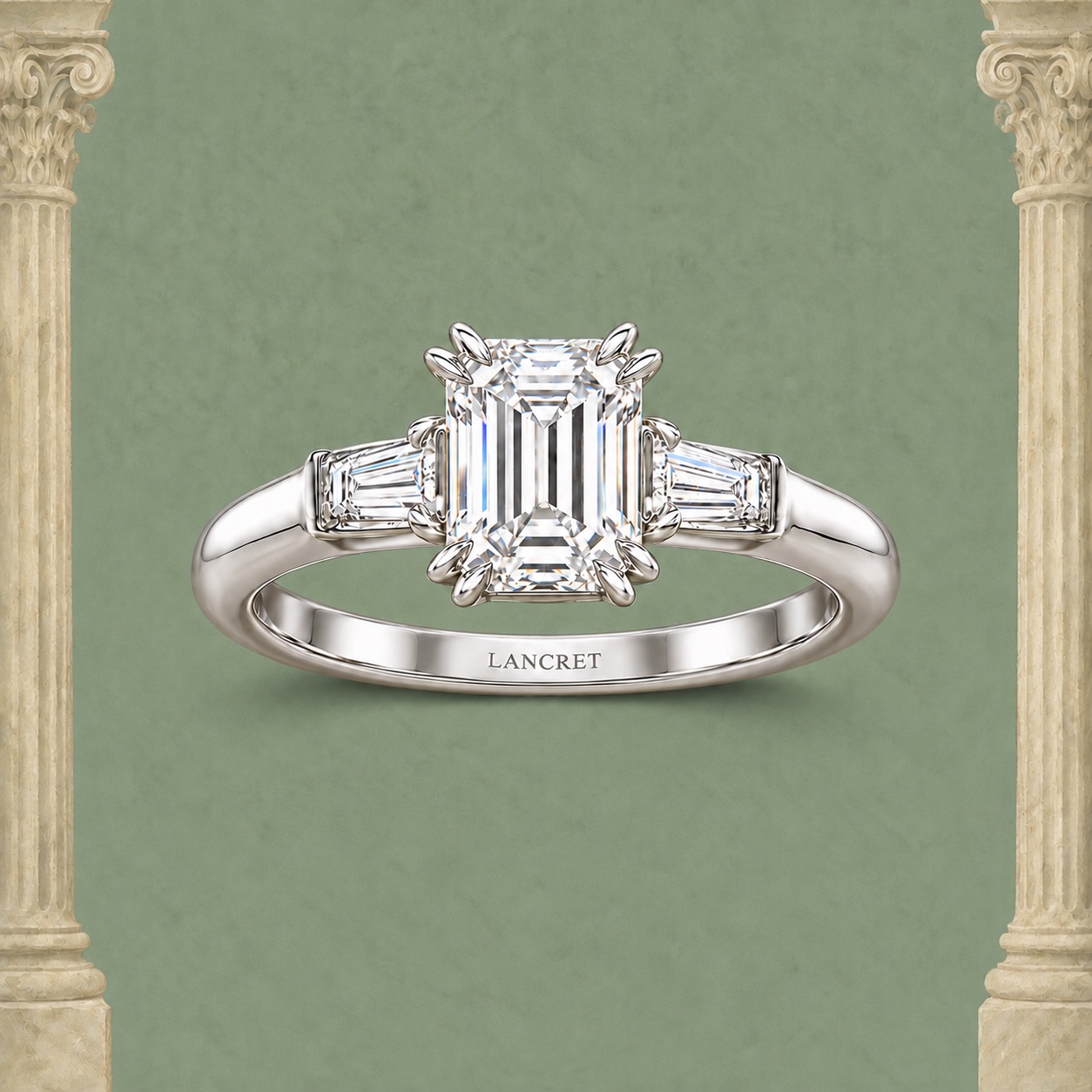 Emerald-Cut Tapered Baguette Trilogy — Jewellery detail
