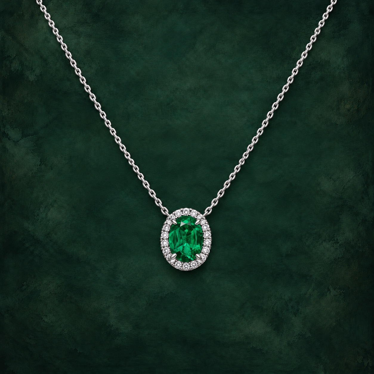 Oval Emerald Halo Pendant — Jewellery detail