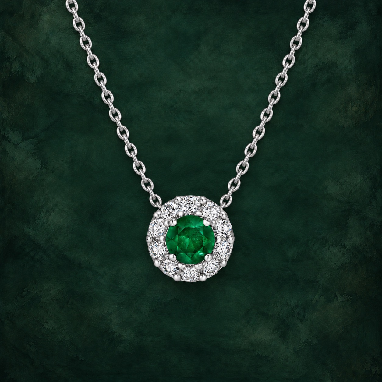 Round Emerald Halo Pendant — Jewellery detail