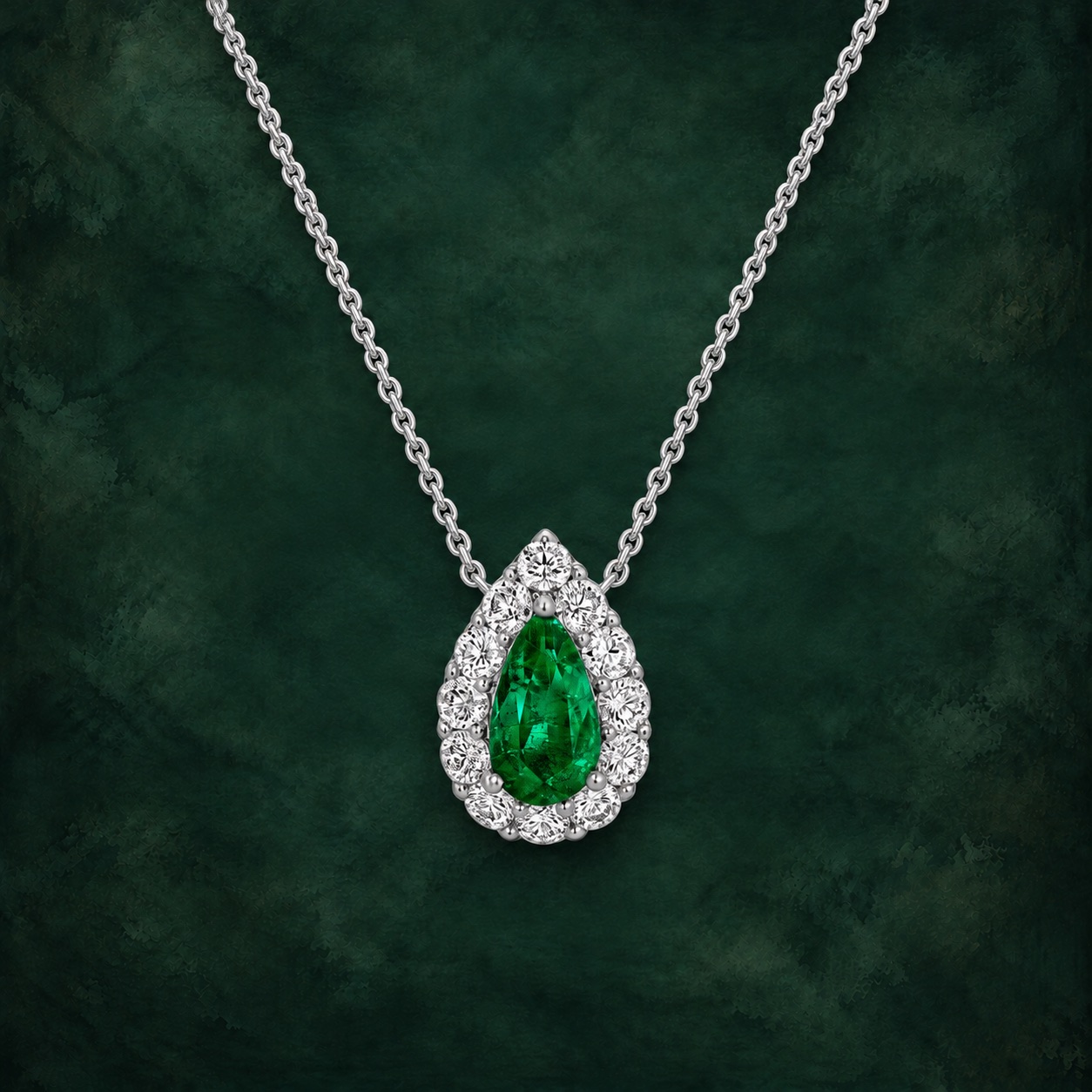Pear Emerald Halo Pendant — Jewellery detail