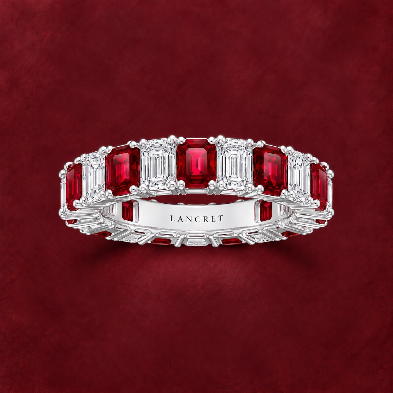 Alternating Step-Cut Ruby Band — Jewellery detail
