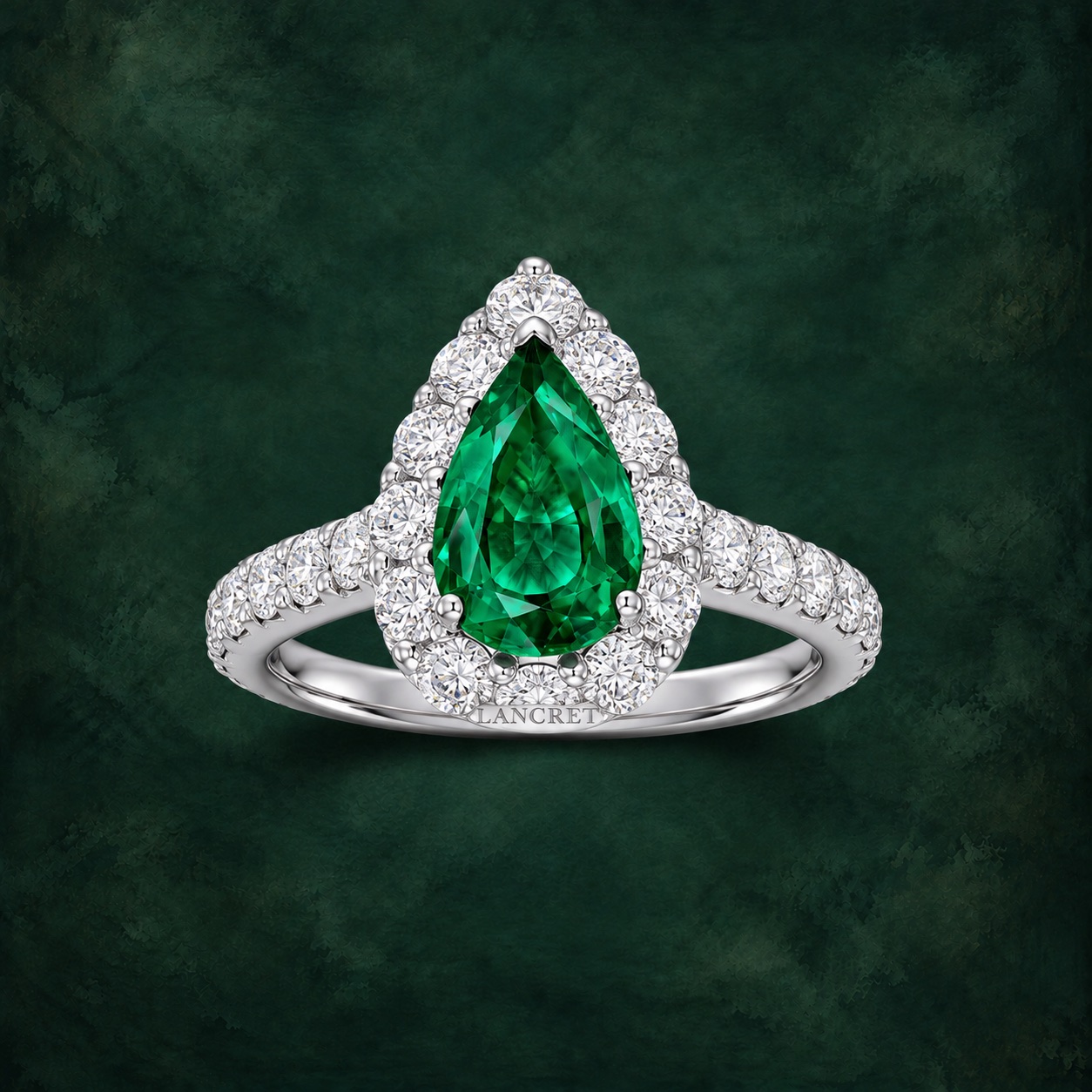 Pear Emerald Halo Ring — Jewellery detail
