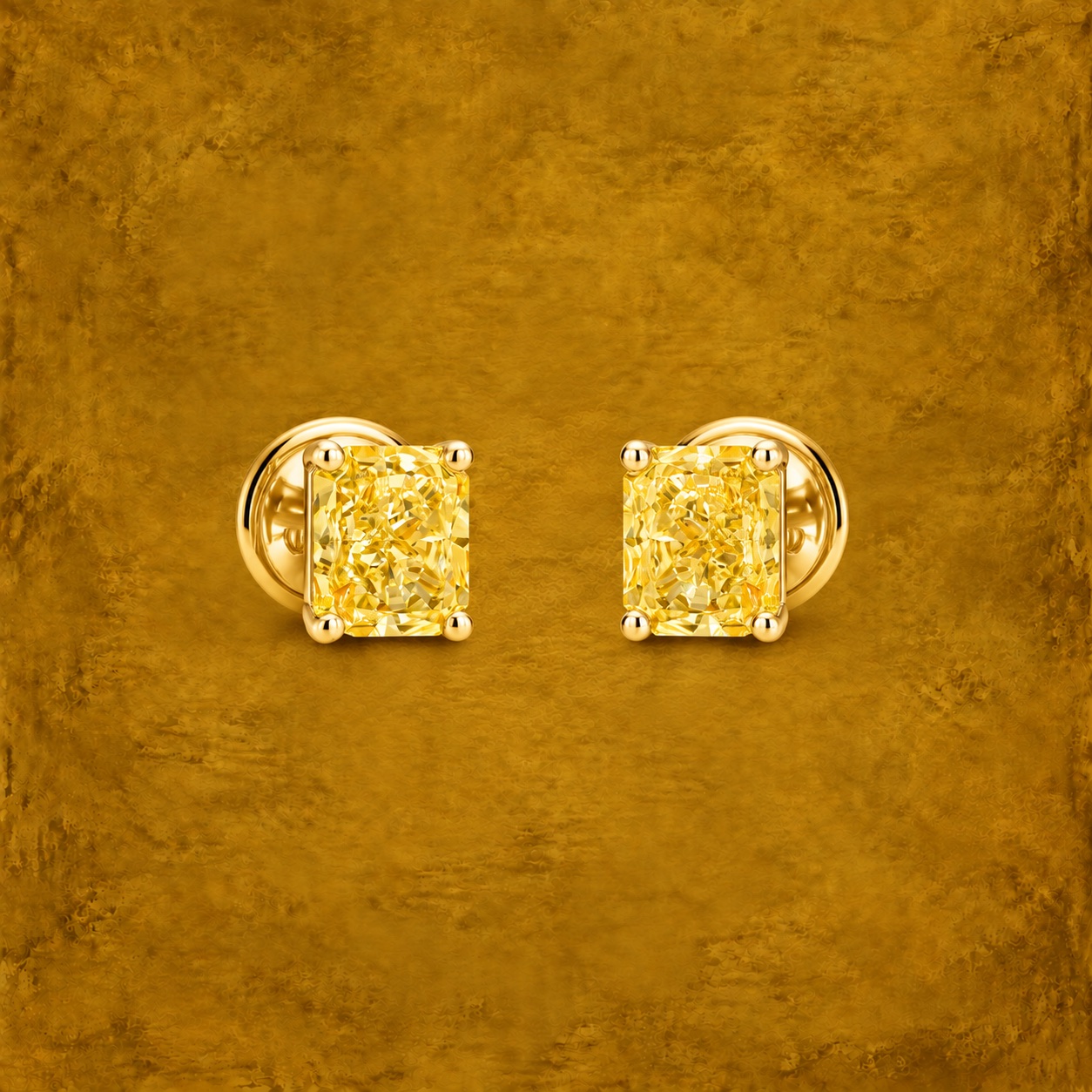 Radiant Yellow Diamond Studs — Jewellery detail