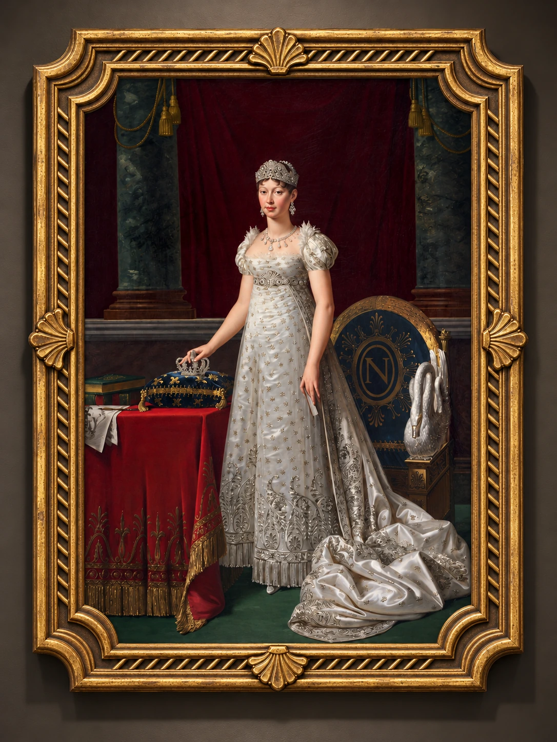 Napoléon Diamond Necklace — Robert Lefèvre · Marie-Louise, Empress of France · 1812 in an antique gold shell frame