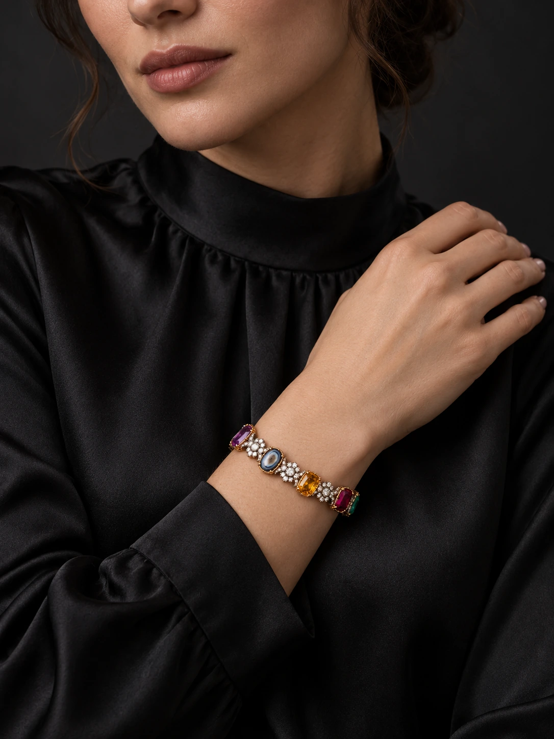 Joséphine Acrostic Bracelet — model wearing the design