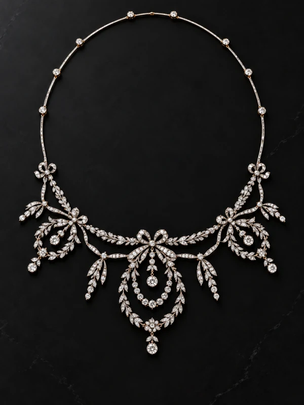 Belle Époque Garland Necklace — studio design visualisation on a black background