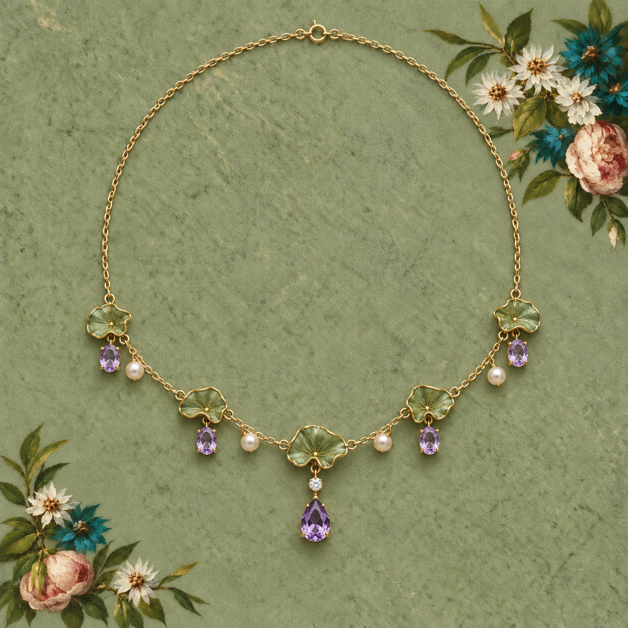Amethyst Lotus Leaf Necklace